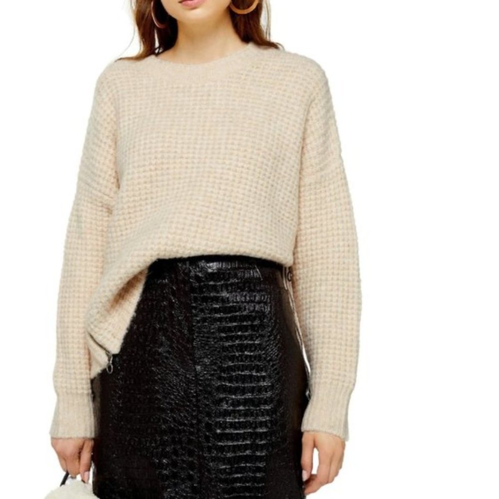 Topshop Zip Detail Waffle Knit Sweater - M